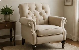 Tufted linen armchair